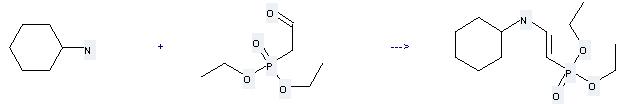 Diethyl (2-(cyclohexylamino)vinyl)phosphonate can be prepared by cyclohexylamine and (2-oxo-ethyl)-phosphonic acid diethyl ester at the ambient temperature